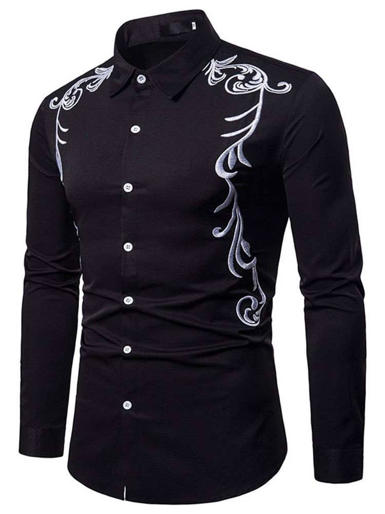 Lapel Embroidery Slim Single-breasted Herre Shirt