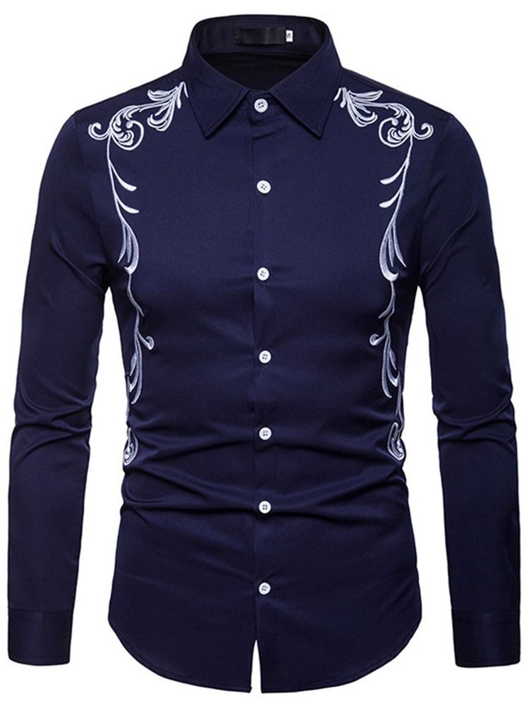 Lapel Embroidery Slim Single-breasted Herre Shirt