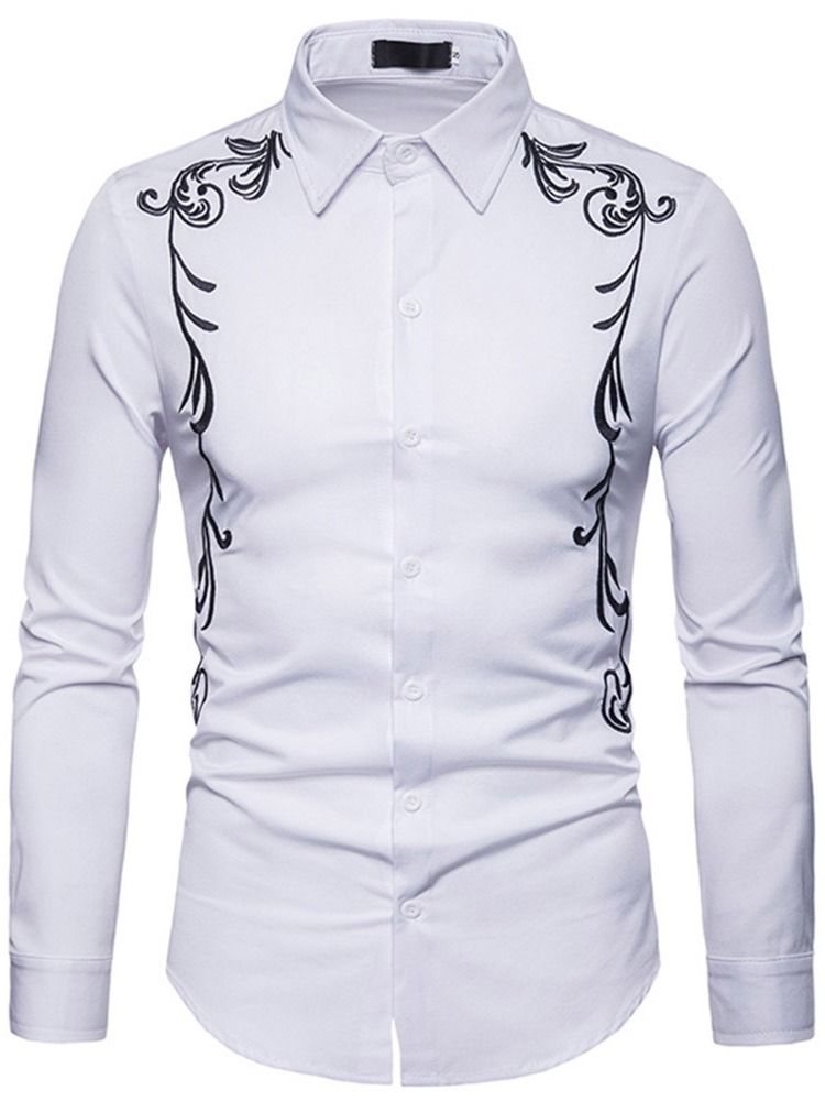 Lapel Embroidery Slim Single-breasted Herre Shirt