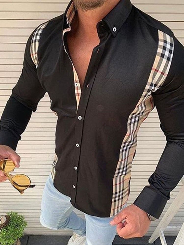 Lapel European Plaid Slim Fall Shirt For Menn