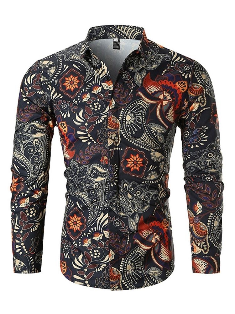 Lapel Fashion Print Slim Herre Shirt