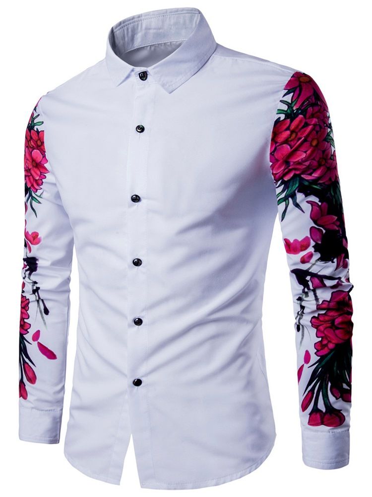 Lapel Floral Print Slim Casual Herre Shirt