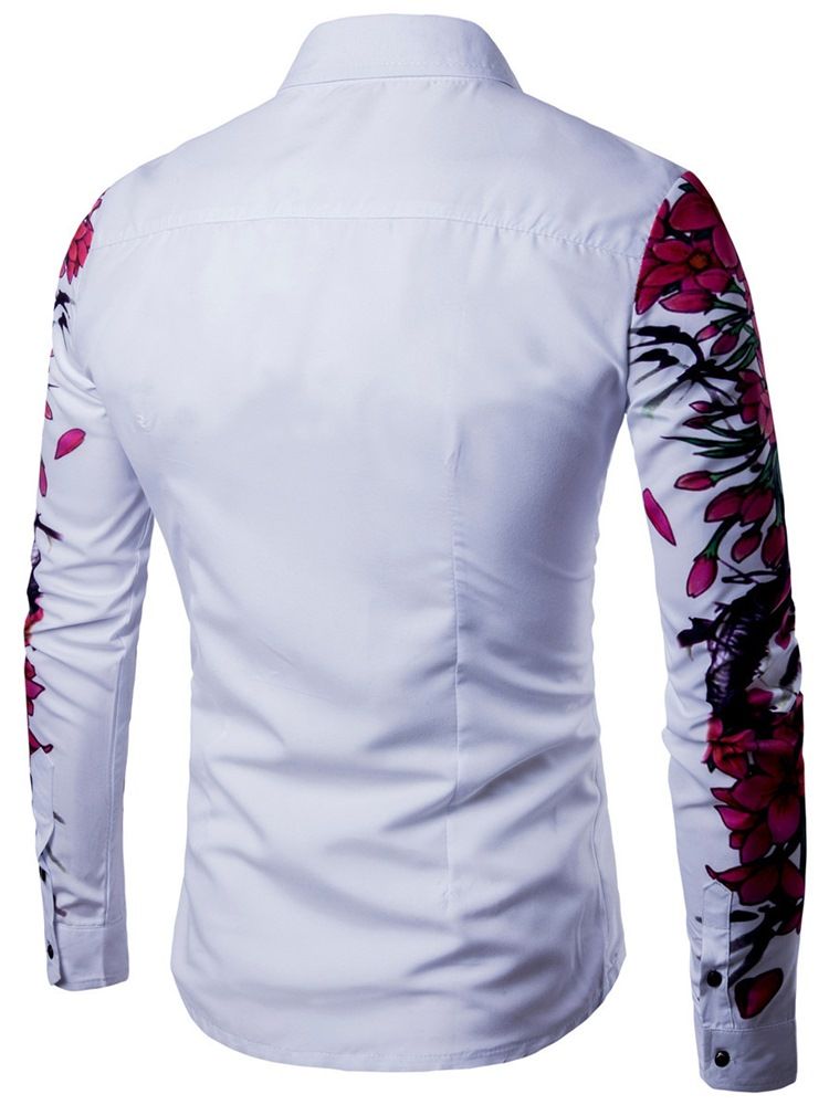 Lapel Floral Print Slim Casual Herre Shirt