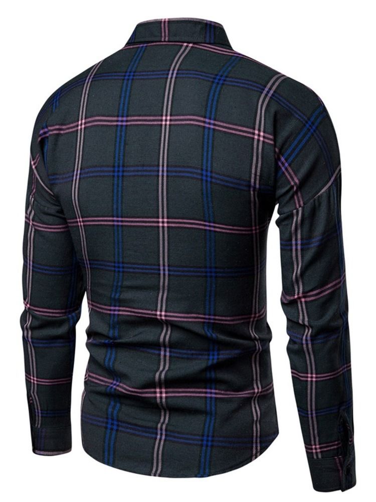 Lapel Plaid Print Single-breasted Herre Shirt