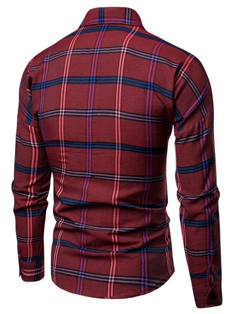 Lapel Plaid Print Single-breasted Herre Shirt