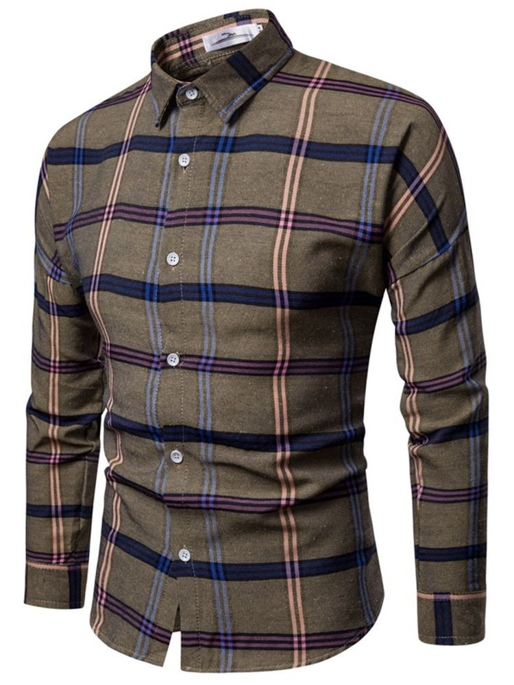 Lapel Plaid Print Single-breasted Herre Shirt