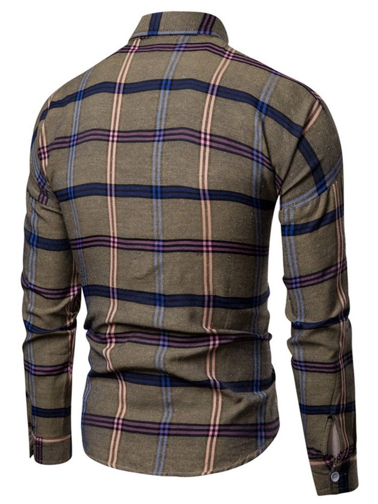 Lapel Plaid Print Single-breasted Herre Shirt