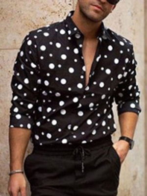 Lapel Polka Dots Casual Slim Single-breasted Herre Shirt