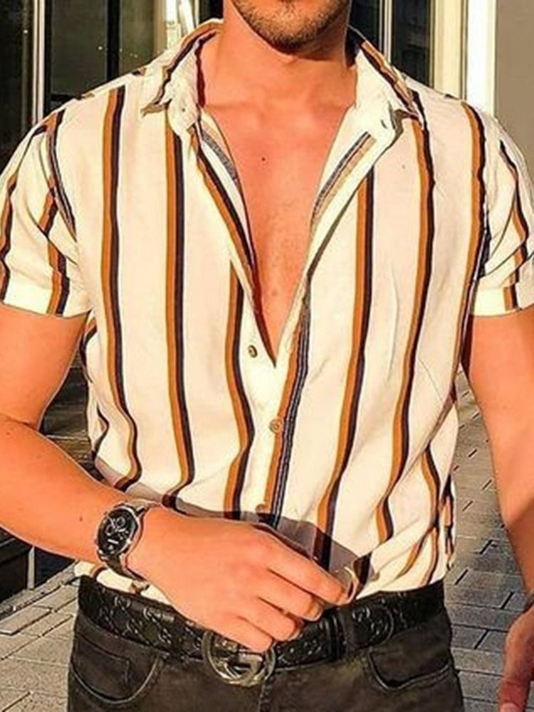 Lapel Stripe Single-breasted Herre Shirt