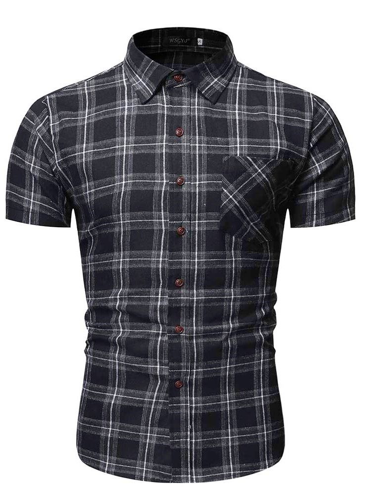 Plaid Print Revers Single-breasted Herre Shirt