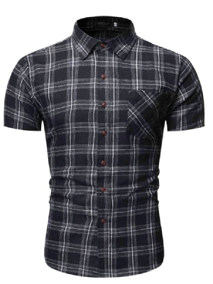 Plaid Print Revers Single-breasted Herre Shirt