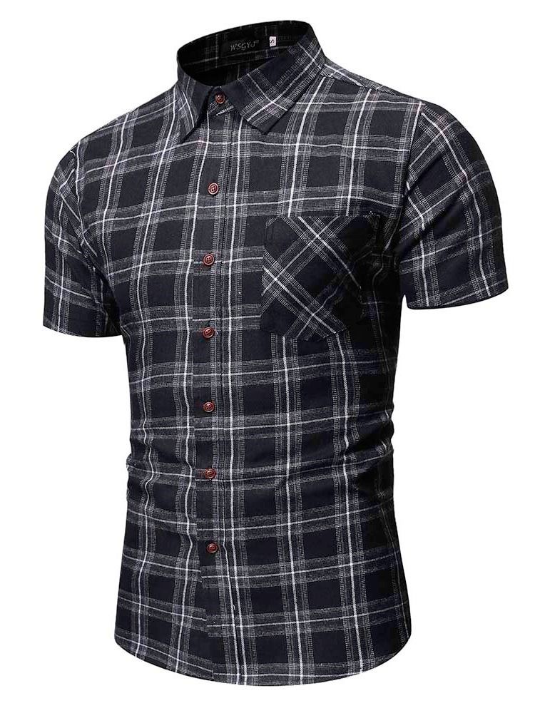 Plaid Print Revers Single-breasted Herre Shirt