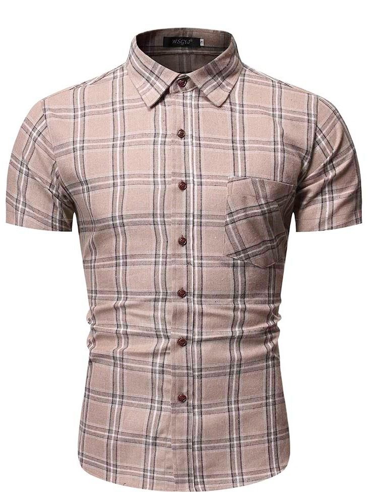 Plaid Print Revers Single-breasted Herre Shirt