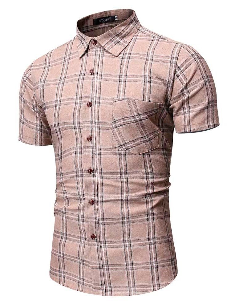 Plaid Print Revers Single-breasted Herre Shirt