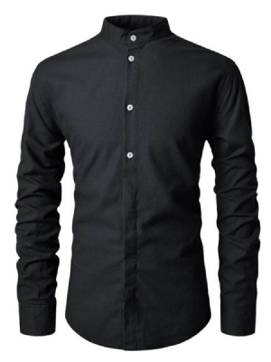 Plain Button Casual Slim Slim Shirt For Menn