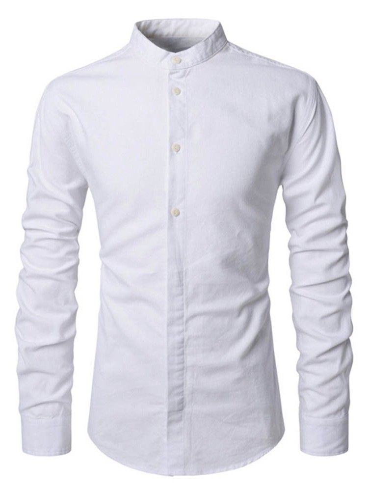 Plain Button Casual Slim Slim Shirt For Menn