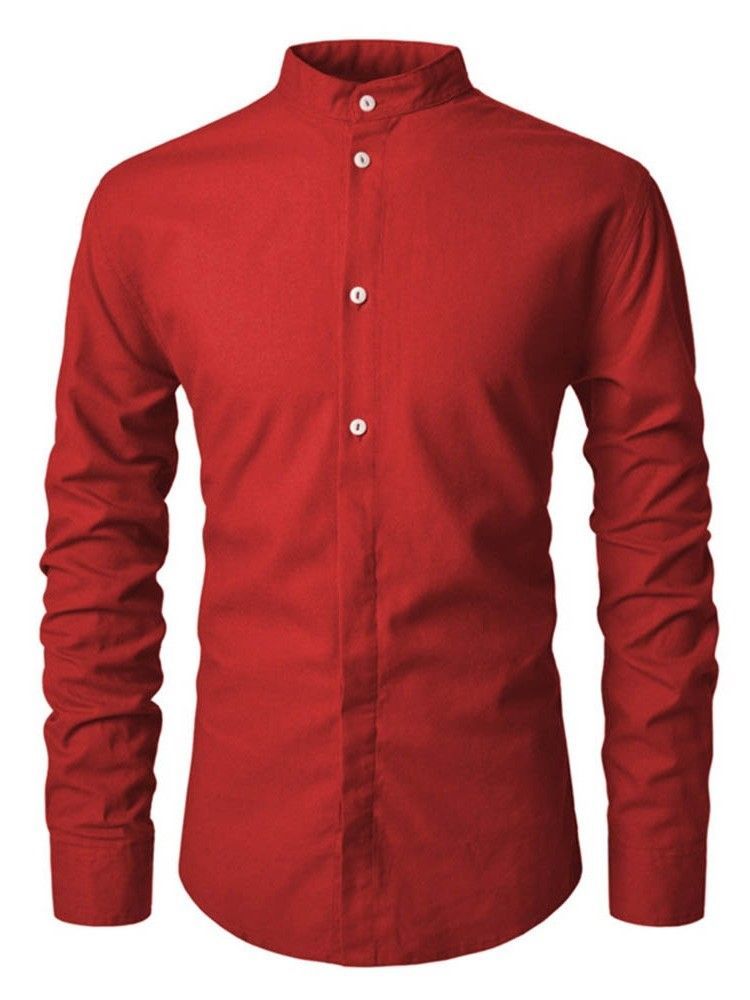 Plain Button Casual Slim Slim Shirt For Menn