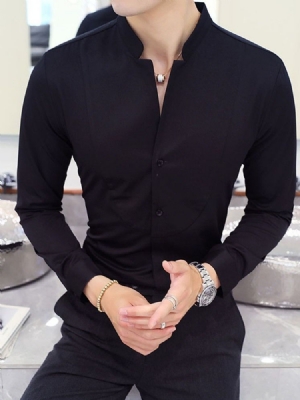 Plain Casual Stand Collar Slim Slim Shirt For Menn