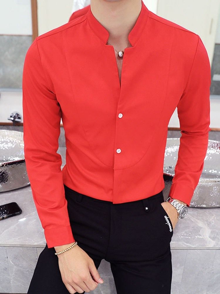 Plain Casual Stand Collar Slim Slim Shirt For Menn