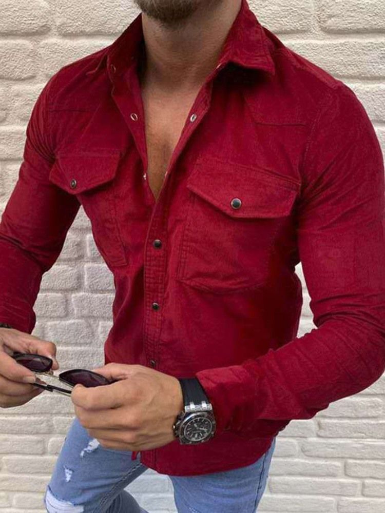 Pocket Lapel Plain Single-breasted Herre Shirt