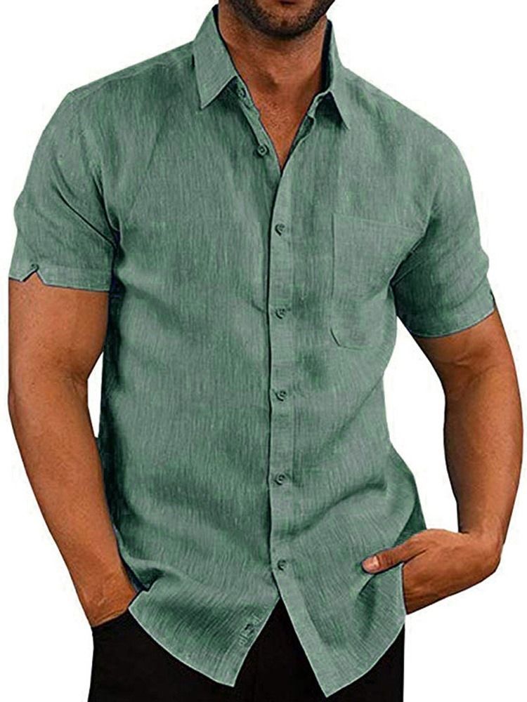 Pocket Plain Lapel Single-breasted Herre Shirt