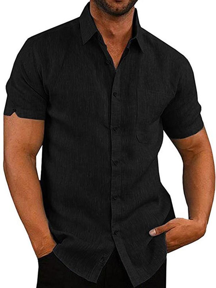 Pocket Plain Lapel Single-breasted Herre Shirt