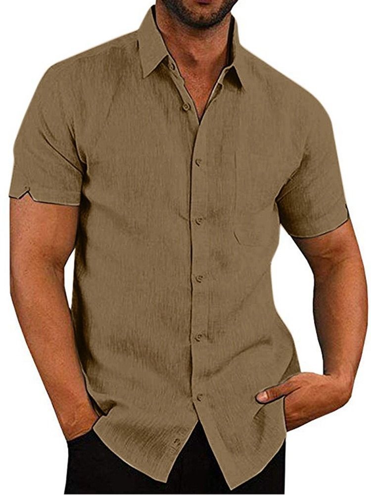 Pocket Plain Lapel Single-breasted Herre Shirt