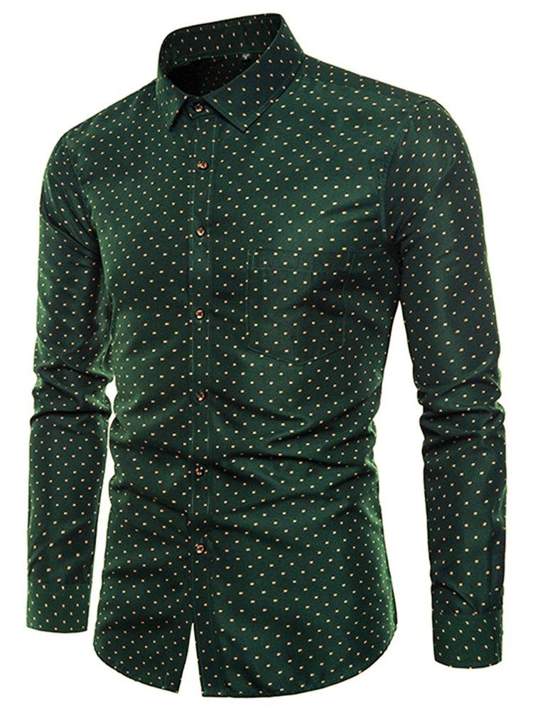 Polka Dots Green Slim Fit Menns Skjorter