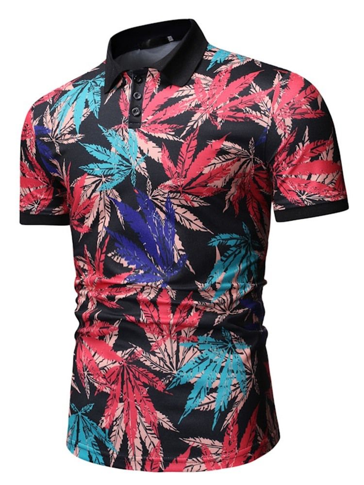 Polo Neck Plant Mens Print Shirt