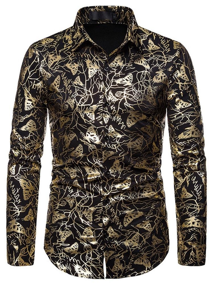 Print Animal Lapel Single-breasted Herre Shirt