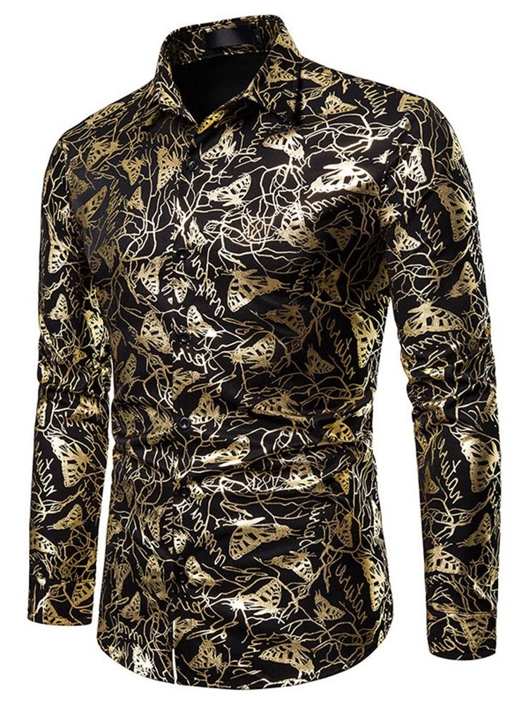 Print Animal Lapel Single-breasted Herre Shirt