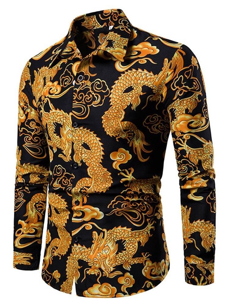 Print European Lapel Single-breasted Herre Shirt