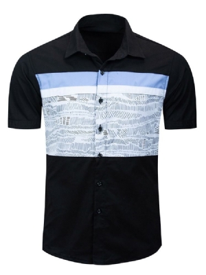 Print Lapel Single-breasted Short Sleeve Herre Slim Shirt