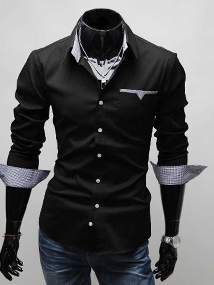 Revers Color Block Casual Slim Mens Summer Shirt