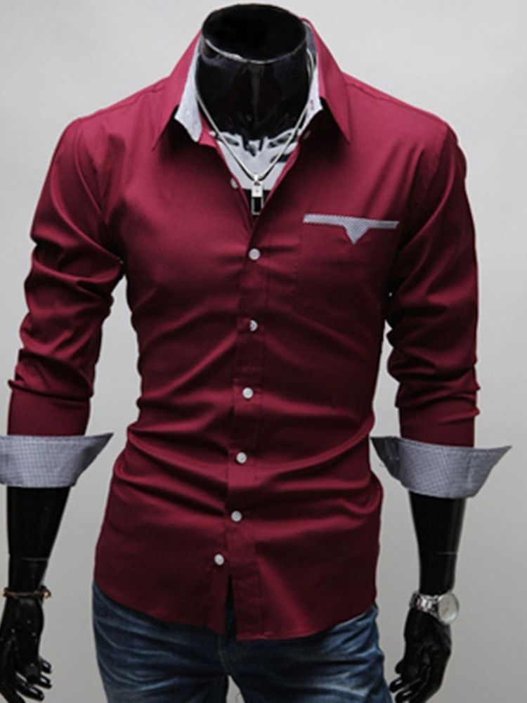 Revers Color Block Casual Slim Mens Summer Shirt