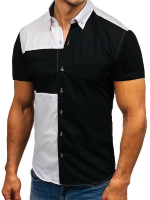 Revers Color Block Casual Slim Triple-breasted Herre Shirt