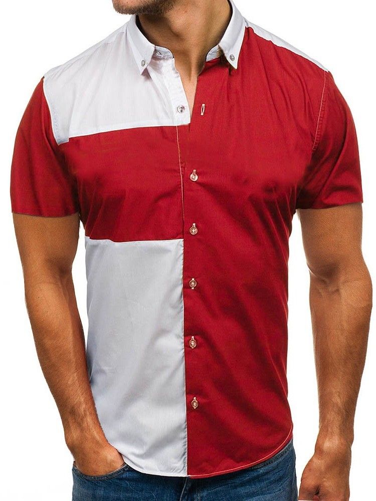 Revers Color Block Casual Slim Triple-breasted Herre Shirt