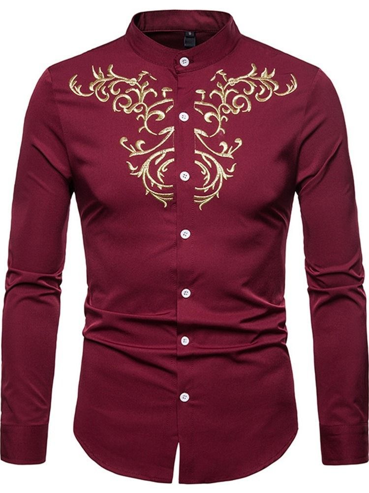 Stand Collar Button Casual Skjorte For Menn