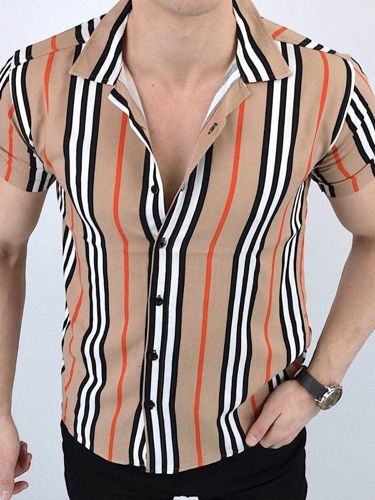 Stripe Casual Button Single-breasted Herre Shirt