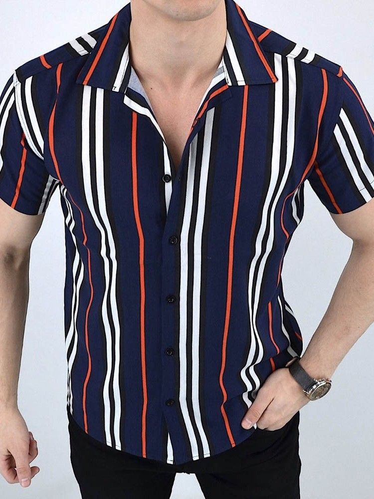 Stripe Casual Button Single-breasted Herre Shirt