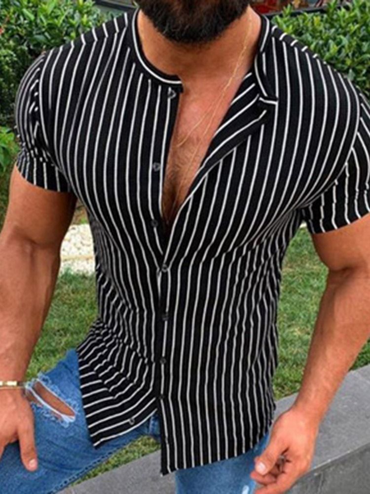 Stripe European Slim Single-breasted Herre Shirt