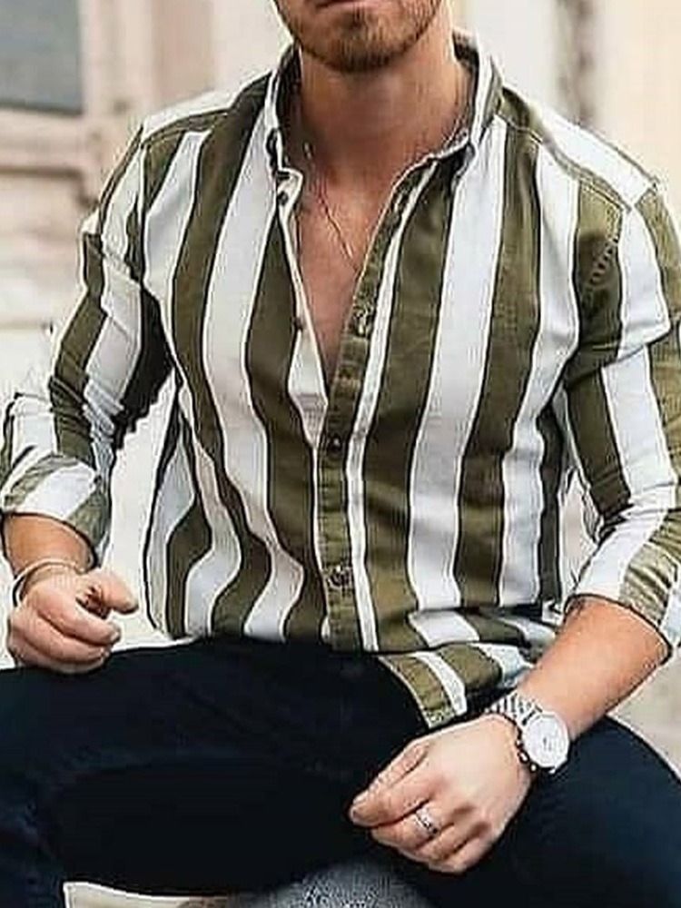 Stripe Lapel Button Single-breasted Herre Shirt