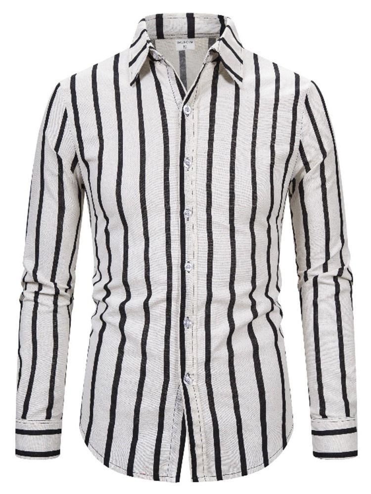 Stripe Lapel England Slim Shirt For Menn