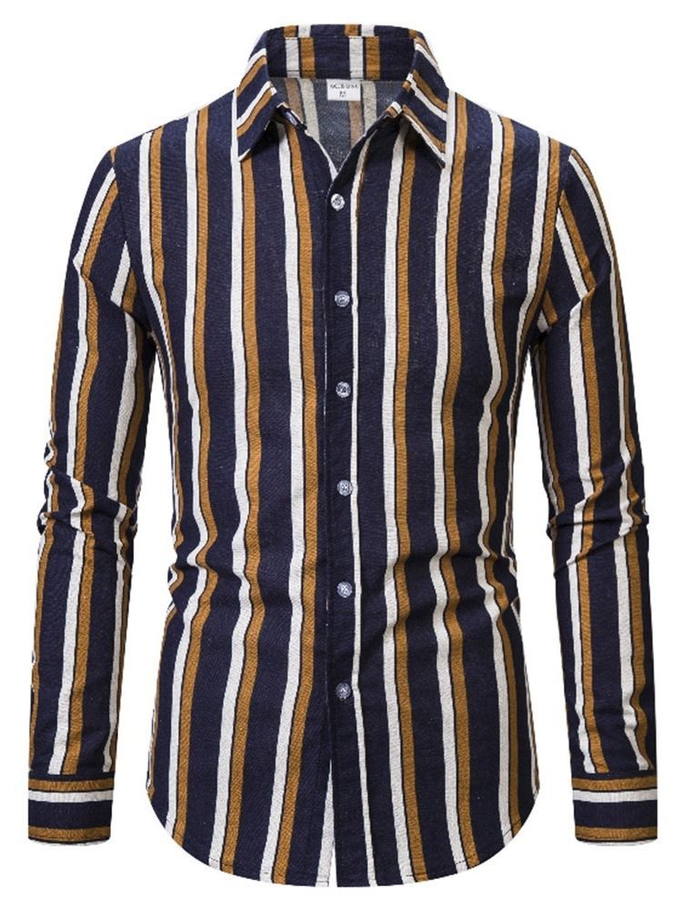 Stripe Lapel England Slim Shirt For Menn