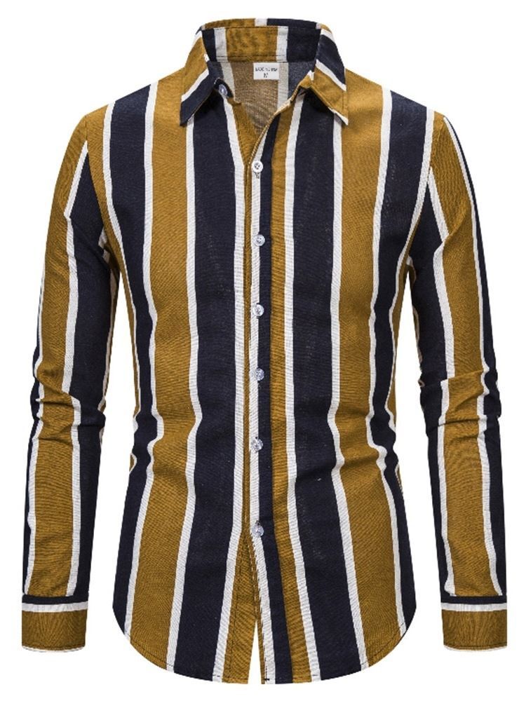 Stripe Lapel England Slim Shirt For Menn