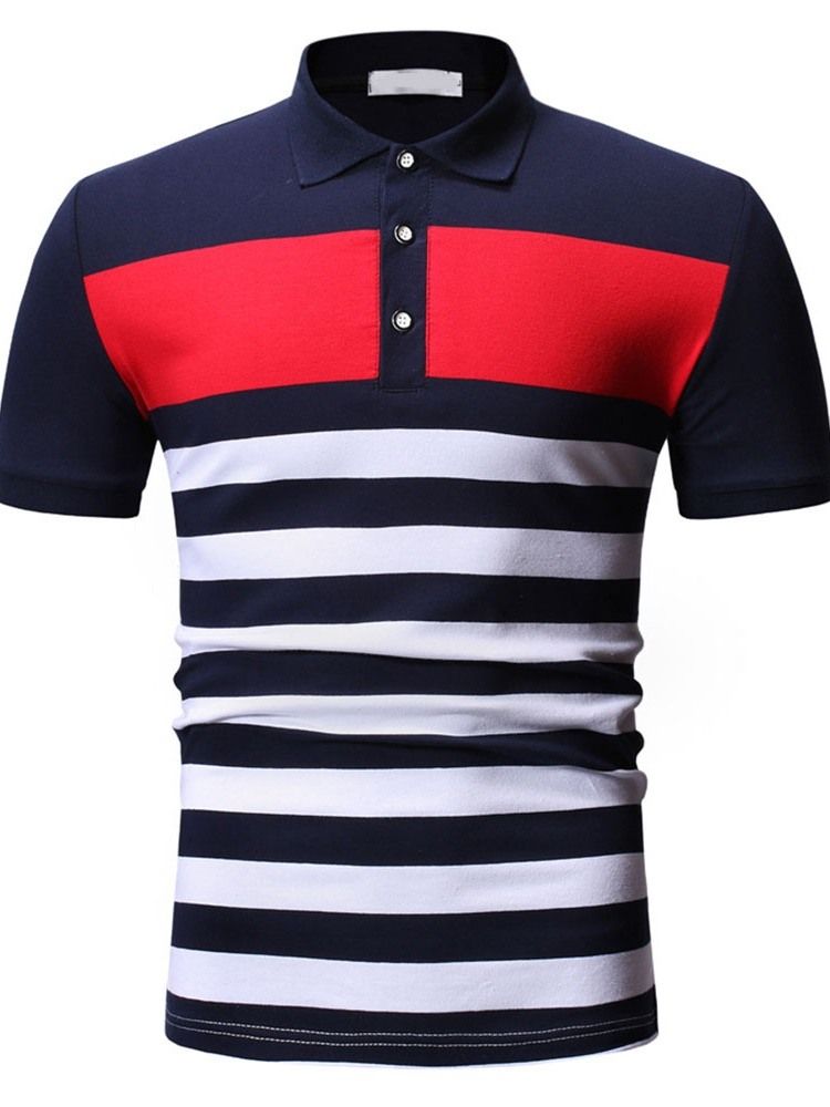 Stripe Print Button Poloskjorte For Menn