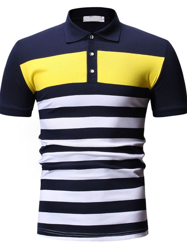 Stripe Print Button Poloskjorte For Menn