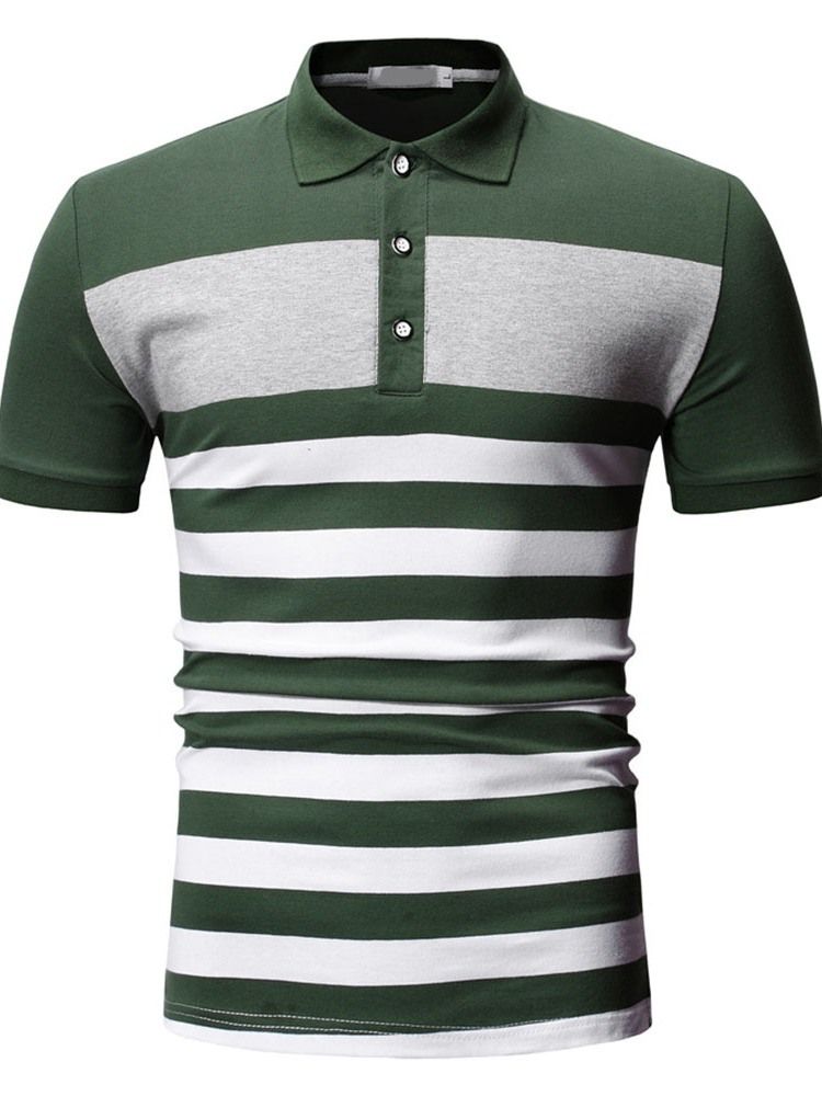 Stripe Print Button Poloskjorte For Menn