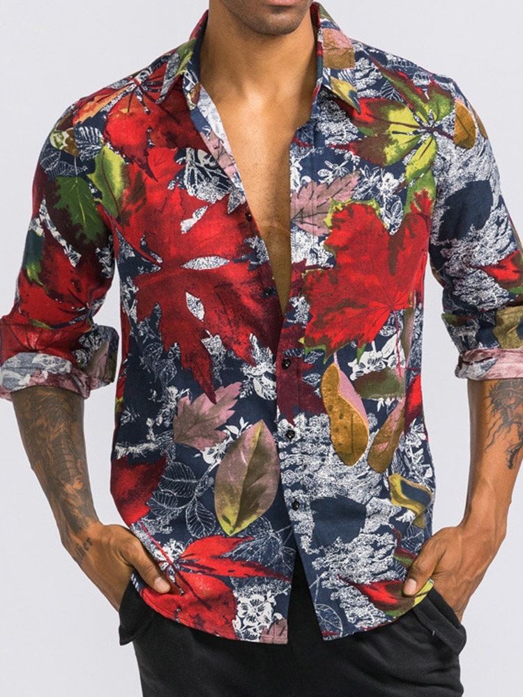 Trykk Lapel Floral Slim Summer Shirt For Menn