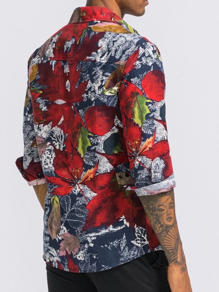 Trykk Lapel Floral Slim Summer Shirt For Menn